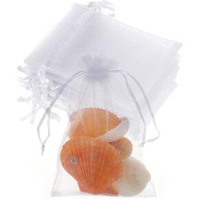 50 Piece Organza Bags 4X6" White Small Mesh Bags Drawstring, Sheer Sachet Pouch Favor Mesh Gift Bags for Valentines Wedding Eid Mubarak Halloween Eve Christmas New Year Party Candy Fruit Wrap Bulk