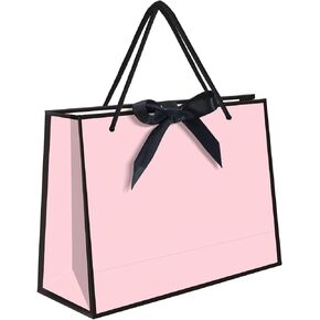 5 | 12 | 25 | 50 Pack Gift Bag with Bow Ribbon Horizontal Paper Gift Bags Bulk for Women Men,with Handles for Birthday Wedding Bridesmaid Party Favor Shopping Retail Gift Sacks (White, 11x4x8 Inch (Pack of 5))