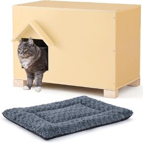 23.6 x 15.7 x 13.4 Inch Wooden Outdoor Cat Houses Heavy Duty Feral Cat Shelter Large Wooden Cat Condo Sturdy Waterproof and Insulated with Escape Door and Warm Cat Bed Cat Hideaway Hideout Cave