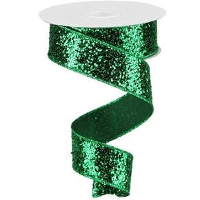 Chunky Glitter Wired Ribbon for Christmas and Holiday Bows, Garlands, Wreaths, Floral Arrangements, Tree Toppers, Crafts and Decorations (1.5" x 10 Yards, Emerald Green)