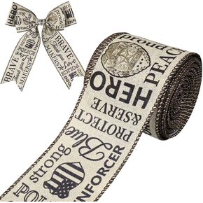 10 ياردات دعم الشرطة شريط الحافة السلكية 2.5 "شارة الشرطة النمط beige brown burlap الشريط الوطني لزهور القوس صنع يوم الذكرى الدعم للشرطة مستلزمات DIY الحرف اليدوية in Kuwait