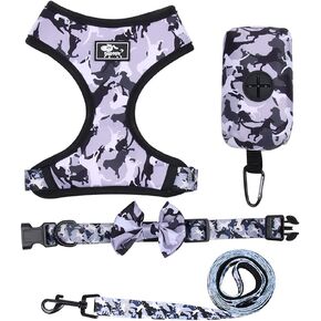 A4DOG Dog Harness and Leash Set for Small Dogs, Dog Collar and Leash Set, Adjustable Reflective No Pull Dog Vest Harness, Soft mesh, with Bow-tie Collar, Leash and Poop Bag