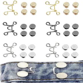 36 Pieces Jean Button Pins Adjustable Waist Buckle Extender Set, No Sewing Required Jean Buttons, Pant Waist Tightener for Jeans Dress Fit Instant Button, 6 Set (Style A)