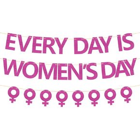Womens History Month Banner Everyday is Women's Day Pre-Assembled National Women's History Month Decorations Glitter Hanging Banners Sign Party Decorations for Mantle,Porch,Party Supplies