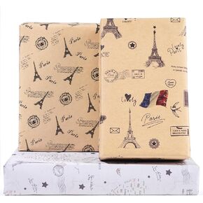 Paris Eiffel Tower Wrapping ورقة 12 ورقة - فرنسا كرافت فينتيج جريدة التغليف ورقة - رومانسي هدايا غلاف - زفاف هدية الالتفاف ورقة كرافت الفنية مطوية شقة - 20 "× 28"