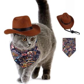 Pet Cowboy Hat and Bandana Scarf - Western Cowboy Costume Accessories for Dogs and Cats, Set of 2 (S)