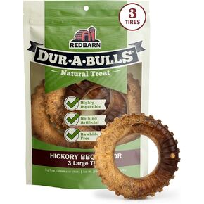 Redbarn Natural Dur-A-Bulls Treats for Dogs - 3 Large Tires - Hickory Flavor - Made in USA Long Lasting 100% Digestible No Artificial Ingredients or Plastic
