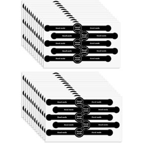 500pcs Handmade Food Baking Seal Stickers, Black Foil Self Adhesive Bakery Stickers, 3.9in Long Strip Tamper-Proof Packaging Sealing Labels for Lollipop Cake Cookie Bread