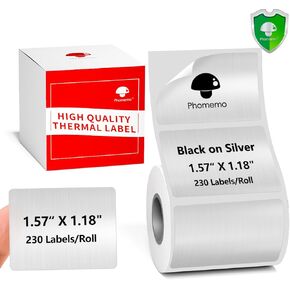 Phomemo Labels- for M260 M150 M250 M220 M200 M110 Label Maker, Multi-Purpose Self-Adhesive Label 1.57"x1.18" (40mm x 30mm) Black on Silver for Home,Office,File Folder,DIY