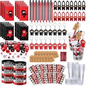 Wettarn 161 PCS Ninja Party Favors Ninja Decortations Decorations Pirate Party Supplies تشمل مسطّحات Flying Notepads Silicone Chains Cains Stamps Cups Cups with Gand