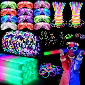 136pcs Glow in the Dark Party Supplies, Light Up Party Favors 12PCS Foam Glow Sticks 12PCS LED Glasses 12PCS Light Up Flower Crowns 100PCS Glow Sticks for New Year, Wedding, Birthday, Concert, Raves