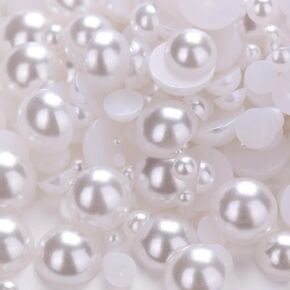 2100PCS Flatback Pearls for Crafting, White Assorted Sizes 4/6/8/10/12/14/16mm Faux Half Round Pearls Beads for Crafts, Nail Face Art, Tumbler, Mugs, Clothes, Shoes, Crocs, Decorations DIY Projects