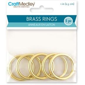 Craft Medley Brass Rings, 1in, Round, 5-Piece, 1"