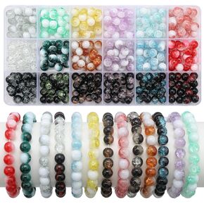 360pcs 8mm Round Glass Beads for Jewelry Making, 18 Colors Crystal Crackle Beads for Bracelet Jewelry Making, Two-Tone Jewelry Beads for DIY Craft Bracelets Necklaces Earrings (Style 1)