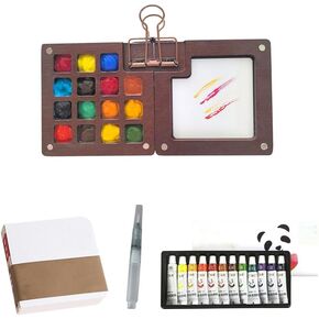 Mini Portable Wooden Watercolor Palette, Travel Paint Case, 15-Color Set