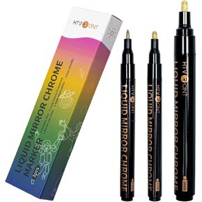 HTVRONT Liquid Mirror Chrome Marker Gold - Oil Based Waterproof Permanent Markers for Paintings, Toys, Models, Car Accessories