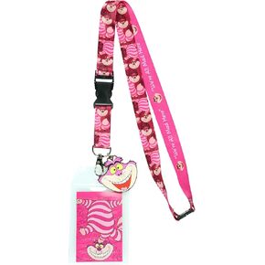 Disney Alice in Wonderland Cheshire Cat We're All Mad Here Breakaway Lanyard ID Badge Holder with 2" Rubber Charm