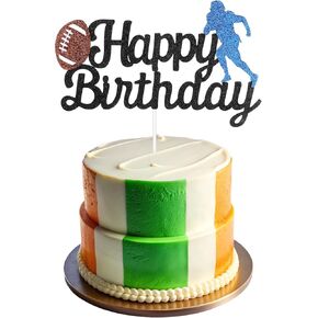 Football Cake Topper Black Glitter Rugby Ball Happy Birthday Cake Topper For Sport Theme Birthday Football Party Event Supplies Rugby Player Scene Cake Decoration
