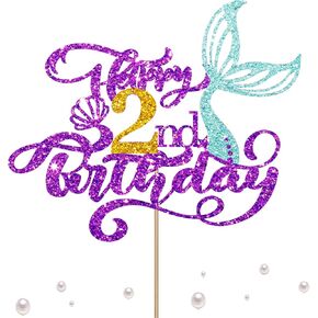 Mermaid 4 Cake Topper ، ديكور كعكة عيد ميلاد سعيد الرابع للطفلة ، زخرفة حفلة عيد ميلاد صغيرة حورية البحر ، تحت لوازم الحفلات تحت عنوان البحر - بريق أرجواني