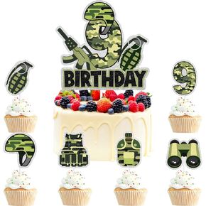 7 Pcs Army Cake Topper Set Kids Military Themed 6th Birthday Happy Navy, Air Force, Military Theme Party, Boys and Girls Birthday Party, Shooting Party Decorations Supplies. LIANGSS