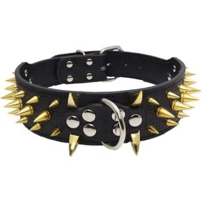 Avenpets Cool Gold Sharp Sharp Spikes مرصع الياقات البيضاء للحيوانات الأليفة للكلاب الصغيرة المتوسطة الكبيرة الملاكم Bulldog Pitbull ، Black ، M: (الرقبة 19-22 ")