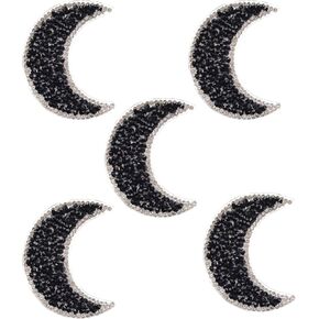 5 pcs Rhinestones Moon Patches, Crystal Embroidered Moon Sticker Applique Iron on Transfer Moon Badges Bling for DIY Craft (White)