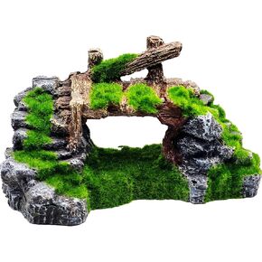 Bridge Aquarium Decoration Resin Suspension Broken Bridge Fish Tank Ornament Underwater Landscape Decor with Moss for Fighting Fish, Shrimp, Cichlids to Play, Breed, Hide and Rest