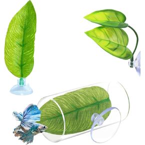 1 Pack Betta Fish Acrylic Tube Tunnel, 3 PCS Betta Bed Leaf, Betta Fish Leaf Pad - Simulates Natural Habitat for Spawning Grounds, Breeding, Resting Bed, and Hideaway Shelter