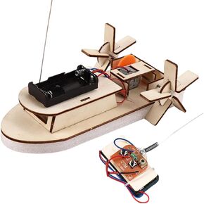 OULUN 3D Wooden Remote Control Boat, Motorized Construction Engineering Set