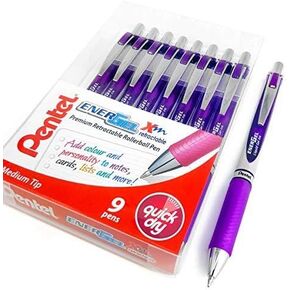 ENERGEL Pentel XM BL77 - Retractable Liquid Gel Ink Pen - 0.7mm - 52% Recycled - Wallet of 9 - Purple