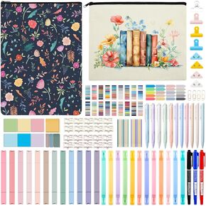 106 Pcs Book Annotation Kit with Pencil Pouch Book Cover 4500 Sticky Note Tabs Highlighters Black Ink Pens Page Markers Pen Clip Back to School Aesthetic School Supplies Office