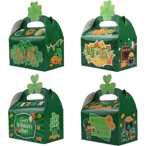 Haobell St Patricks Day Boxes- 12pcs St Patricks Day Treat Boxes, St Patrick’s Day Party Supplies for Classrooms, Party Favors, Kraft Holiday Goody