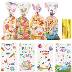 St. Patrick's Day Cellophane Treat Bags, 100PCS 5x11 Inch St Patricks Day Treat Bags St Patricks Day Goodie Bags Green Lucky Shamrock Candy Bags with Twist Ties for St.Patrick Day Irish Party Supplies