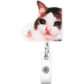 Cry Cat Badge Reel Retractable for Nurse ID Card Badge Funny Badge Reels Retractable with Swivel Alligator Clip Cute Crying Cat Badge Reels for Women Men Office Hospital