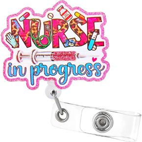 Nurse in Progress Badge Reel Retractable - Funny School Student Nurse Badge Clip with ID Clip for Nursing Name Tag Card Cute Western Nurses Badge Holder with Alligator Clip for Hospital Office Work