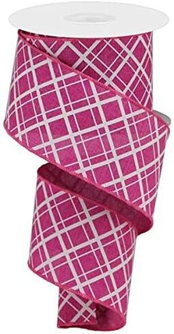 Thick/Thin Diagonal Check Wired Edge Ribbon - 10 Yards (Royal Blue, White, 2.5 Inch) in Saudi Arabia