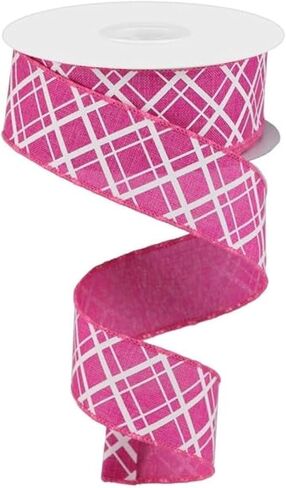 Thick/Thin Diagonal Check Wired Edge Ribbon - 10 Yards (Royal Blue, White, 2.5 Inch) in Saudi Arabia