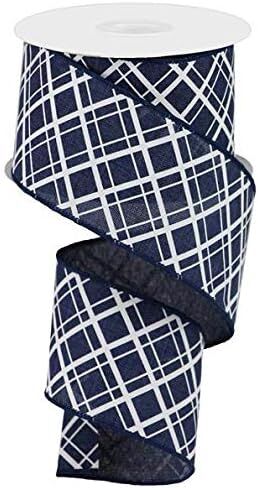 Thick/Thin Diagonal Check Wired Edge Ribbon - 10 Yards (Royal Blue, White, 2.5 Inch) in Saudi Arabia