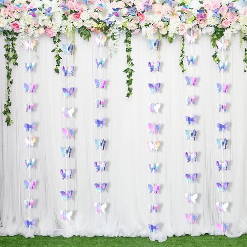 Zonon 3D Butterfly Carlands Carlands Decoration Butterfly Laser Paper Party Backdrop for Treguation Wedding Birthday decorations baby depling حفلة (4 قطع) in Kuwait