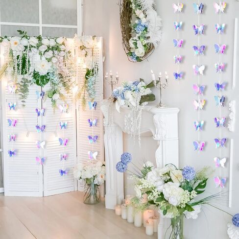 Zonon 3D Butterfly Carlands Carlands Decoration Butterfly Laser Paper Party Backdrop for Treguation Wedding Birthday decorations baby depling حفلة (4 قطع) in Kuwait