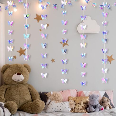 Zonon 3D Butterfly Carlands Carlands Decoration Butterfly Laser Paper Party Backdrop for Treguation Wedding Birthday decorations baby depling حفلة (4 قطع) in Kuwait