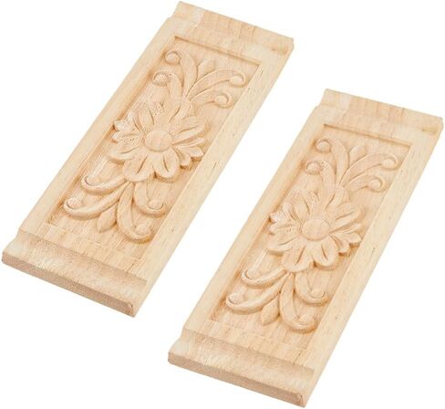 SUPERFINDINGS 2pcs Rectangle Wood Carved Applique 22x8cm/8.66x3.15inch Frame Onlay Flower Wood Carved Decal Unpainted Furniture Decoration for Home Door Cabinet in Kuwait