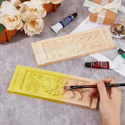 SUPERFINDINGS 2pcs Rectangle Wood Carved Applique 22x8cm/8.66x3.15inch Frame Onlay Flower Wood Carved Decal Unpainted Furniture Decoration for Home Door Cabinet in Kuwait