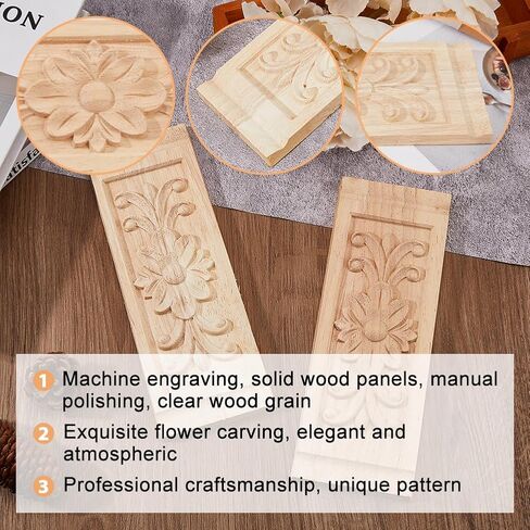 SUPERFINDINGS 2pcs Rectangle Wood Carved Applique 22x8cm/8.66x3.15inch Frame Onlay Flower Wood Carved Decal Unpainted Furniture Decoration for Home Door Cabinet in Kuwait
