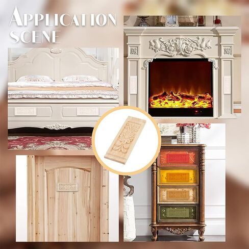 SUPERFINDINGS 2pcs Rectangle Wood Carved Applique 22x8cm/8.66x3.15inch Frame Onlay Flower Wood Carved Decal Unpainted Furniture Decoration for Home Door Cabinet in Kuwait