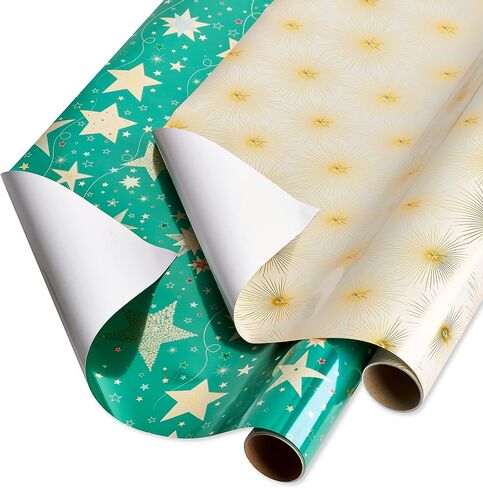 Papyrus Christmas Wrapping Paper Set, Teal & Gold Stars, Gold Stars (2 Rolls 45 sq. ft., 2 Ribbons, 5 Tags, 12 Labels) in Saudi Arabia