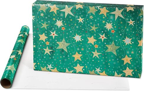 Papyrus Christmas Wrapping Paper Set, Teal & Gold Stars, Gold Stars (2 Rolls 45 sq. ft., 2 Ribbons, 5 Tags, 12 Labels) in Saudi Arabia