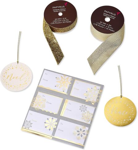 Papyrus Christmas Wrapping Paper Set, Teal & Gold Stars, Gold Stars (2 Rolls 45 sq. ft., 2 Ribbons, 5 Tags, 12 Labels) in Saudi Arabia