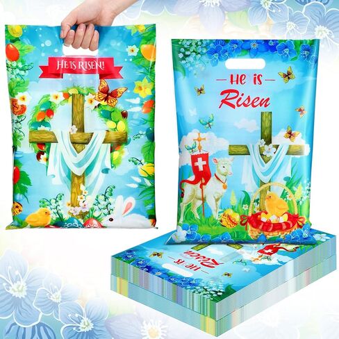 Trandraft 200 pcs أكياس عيد الفصح البلاستيكية مع مقابض 12 × 15 بوصة ، فهو مصاعد للأكياس الجيدة لأكياس هدايا عيد الفصح الدينية البلاستيكية ، فهو يعالج أكياسًا لصالح حفلات عيد الفصح لصالح اللوازم in Kuwait