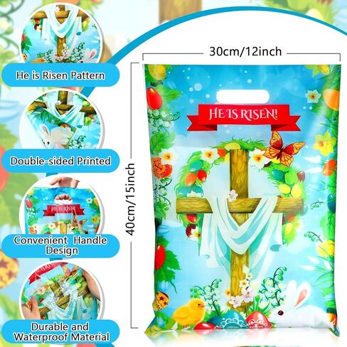 Trandraft 200 pcs أكياس عيد الفصح البلاستيكية مع مقابض 12 × 15 بوصة ، فهو مصاعد للأكياس الجيدة لأكياس هدايا عيد الفصح الدينية البلاستيكية ، فهو يعالج أكياسًا لصالح حفلات عيد الفصح لصالح اللوازم in Kuwait